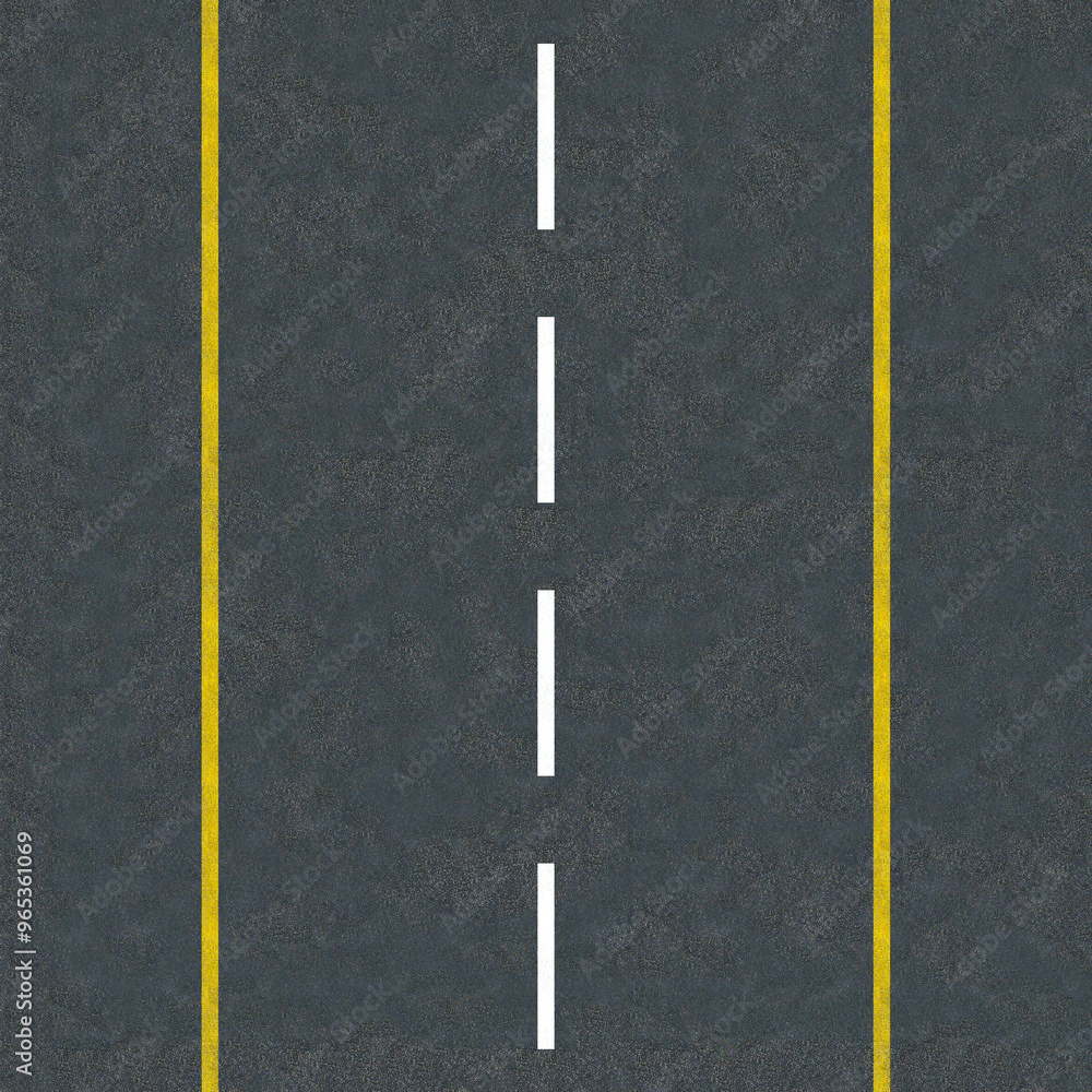 Level asphalted road with two yellow dashed white stripe and pedestrian crossing top view Level asphalted road with two yellow dashed white stripe and pedestrian crossing top view