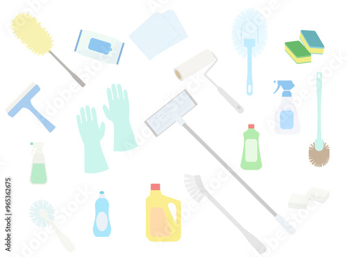 お掃除道具や洗剤のイラスト