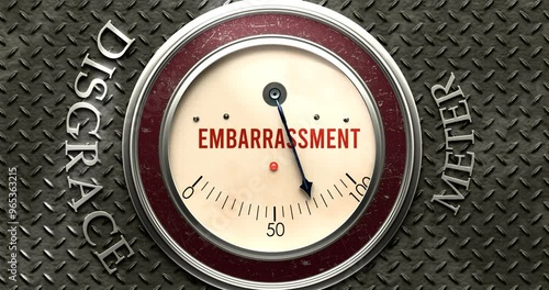 Embarrassment and Disgrace meter that is hitting a full scale, showing a very high level of embarrassment, overload of it, too much of it. Maximum value, off the charts.