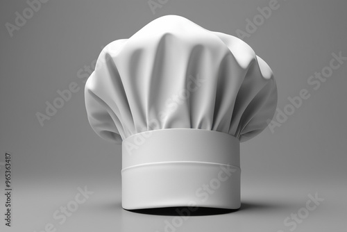 Blank white chefs hat for mockup on grey background, AI Generated