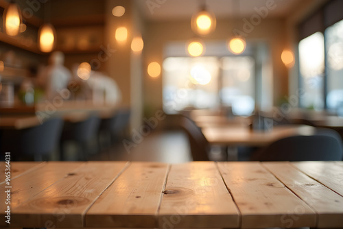 Wallpaper Mural Empty rustic wood table and blurred soft light table in restaurant with bokeh background. product display template.Business presentation. Torontodigital.ca