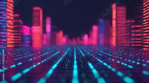 Wallpaper Mural Futuristic Virtual Reality City with Glowing Data Streams - Torontodigital.ca