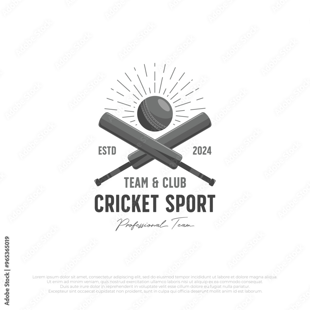minimalistic cricket logo template vector design with ball and bat elements. cricket team silhouette illustration minimalistic cricket logo template vector design with ball and bat elements. cricket team silhouette illustration