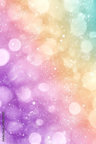 A colorful background with a rainbow and stars. The background is filled with small circles that are scattered throughout the image