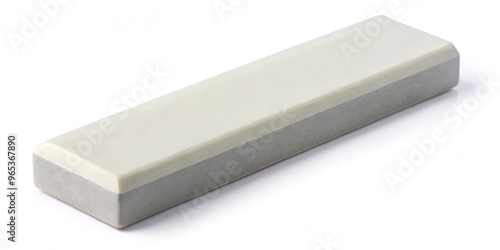 A slender chalk eraser, predominantly white with sharply angled edges and subtle gray accents at both extremities, meets the needs of artists and students alike. photo