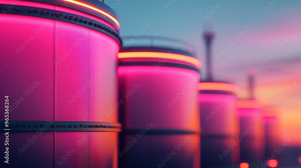 Futuristic Holographic Energy Reserves - Abstract with Glowing Oil Tanks and Advanced Industrial Tech, Selective Focus, Futuristic Holographic Energy Reserves - Abstract with Glowing Oil Tanks and Advanced Industrial Tech, Selective Focus,