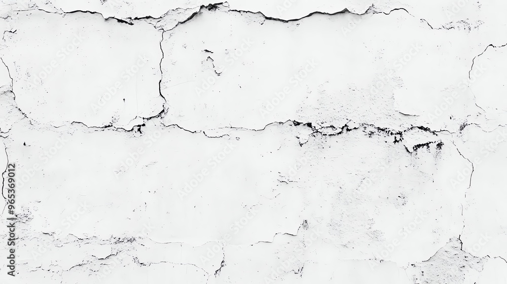 Obraz premium A close-up view of a textured white wall with visible cracks, perfect for backgrounds and design projects.