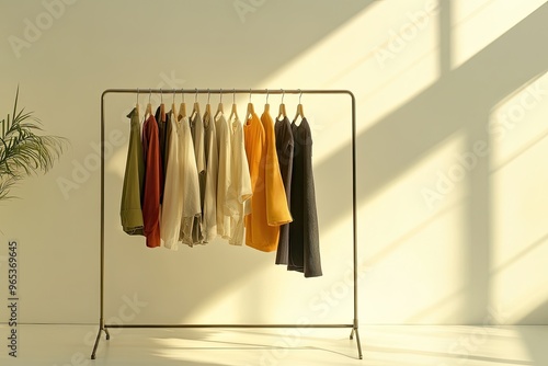 Rack with clothes on light background