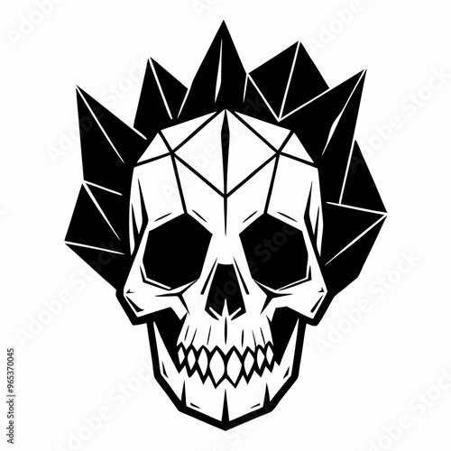 Geometric Skull with Spiked Crown Design in Black and White