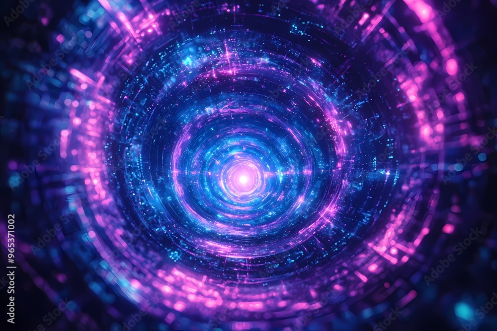 A mesmerizing tunnel of vibrant blue and pink lights creating a futuristic atmosphere. A mesmerizing tunnel of vibrant blue and pink lights creating a futuristic atmosphere.
