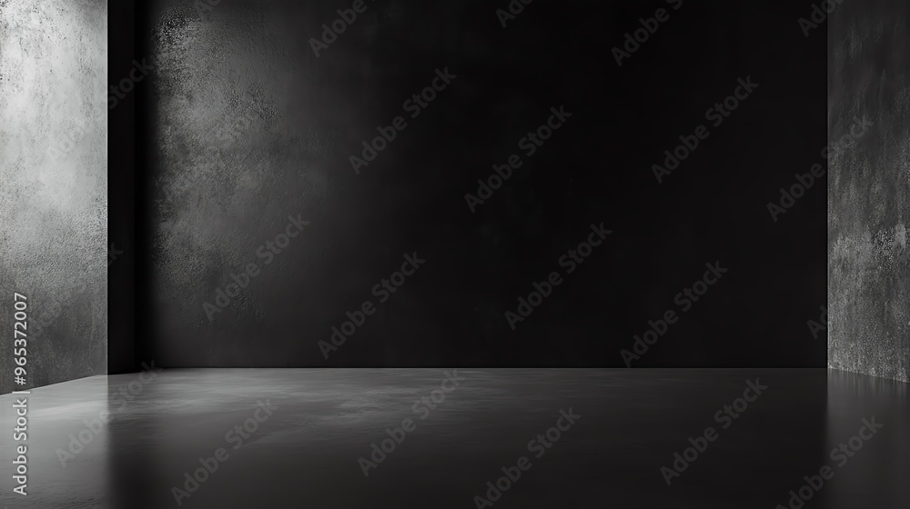 A minimalist, dark room with textured walls and a smooth floor, perfect for artistic and modern backgrounds. A minimalist, dark room with textured walls and a smooth floor, perfect for artistic and modern backgrounds.