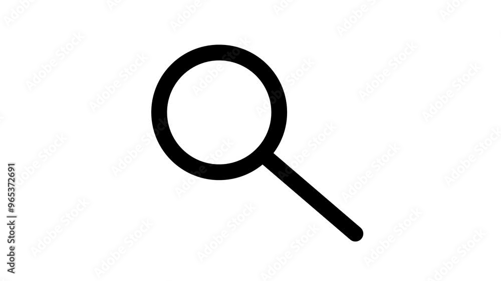 A simple white magnifying glass icon on a black background. A simple white magnifying glass icon on a black background.