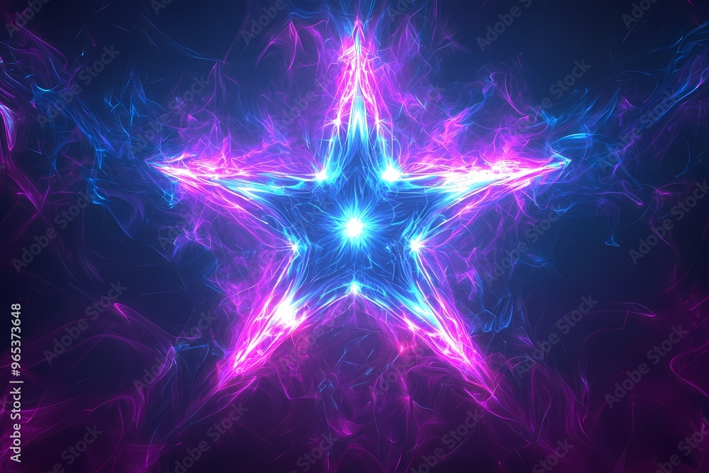 A vibrant, glowing star illuminated in blue and pink hues against a dark background. A vibrant, glowing star illuminated in blue and pink hues against a dark background.