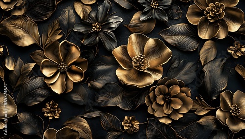Elegant gold and black floral pattern background.