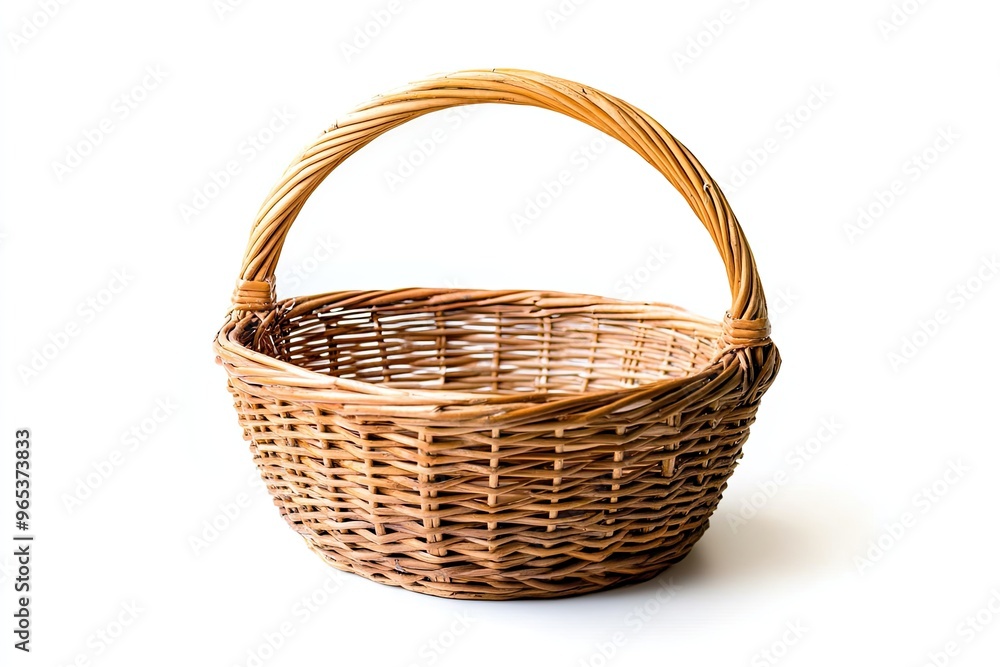 Obraz premium Empty wicker basket on a white background, isolated