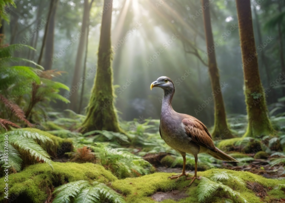 Peacock in Lush Green Forest Surrounded by Tall Trees and Ferns, Peacock in Lush Green Forest Surrounded by Tall Trees and Ferns,