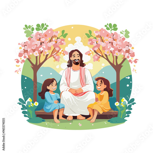 Jesus Christ themed art. Religious spiritual illustration background. Abstract colorful Illustration