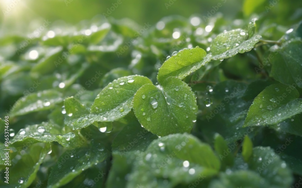 Close-up Image of Large Oval-shaped Green Leaves with Water Drop Close-up Image of Large Oval-shaped Green Leaves with Water Drop