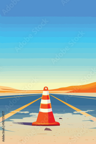 Warning Road Cone on Page Not Found 404 Error Web Design Template Indicating Mistakes and Connection Troubles