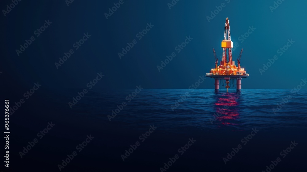 Obraz premium Futuristic Virtual Oil Drilling Rig Holographic Interface in Deep Sea - High-Tech Energy Extraction Concept.