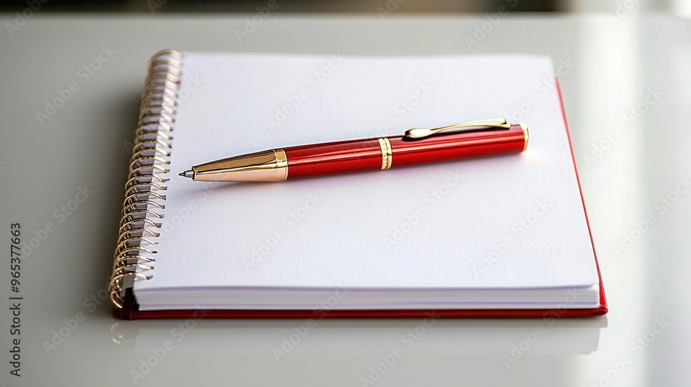 A red pen rests on a blank spiral notebook, perfect for note-taking, brainstorming, or creative writing. A red pen rests on a blank spiral notebook, perfect for note-taking, brainstorming, or creative writing.