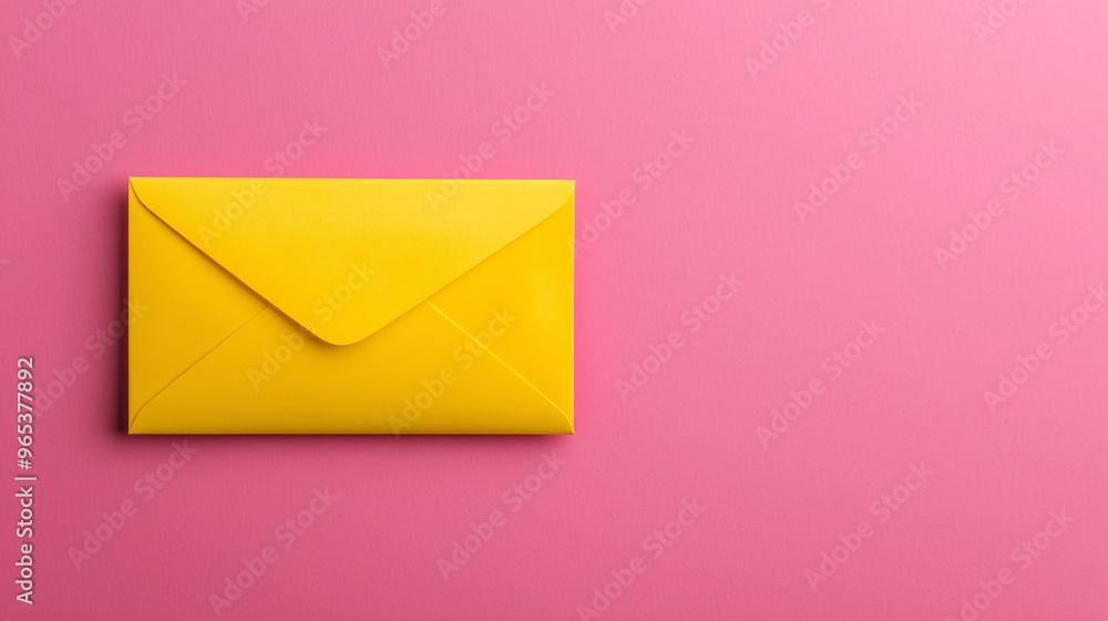 A vibrant yellow envelope on a soft pink background, ideal for conveying messages of joy and creativity in photography. A vibrant yellow envelope on a soft pink background, ideal for conveying messages of joy and creativity in photography.