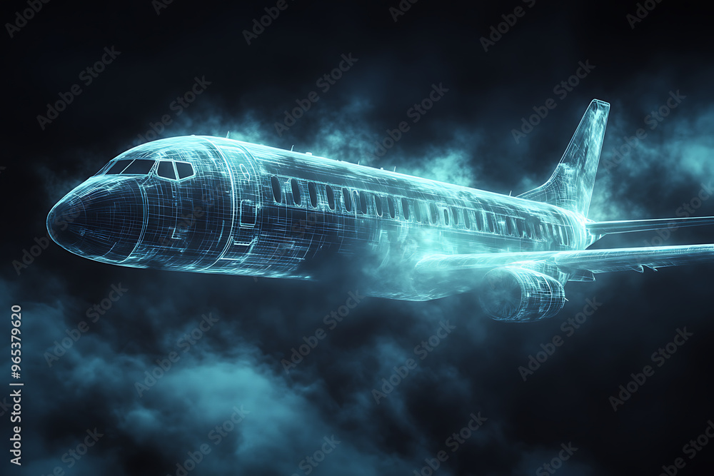 An abstract image of a ghostly and transparent plane with an ethereal presence, emitting a mystical glow. An abstract image of a ghostly and transparent plane with an ethereal presence, emitting a mystical glow.