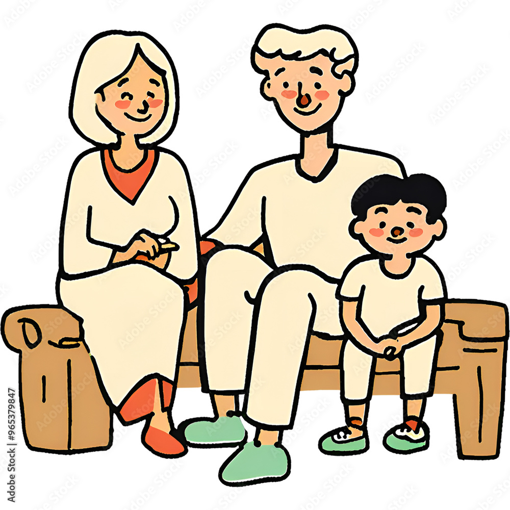 Cartoon family illustration of a smiling father and son, a parent and child, enjoying quality time together Cartoon family illustration of a smiling father and son, a parent and child, enjoying quality time together