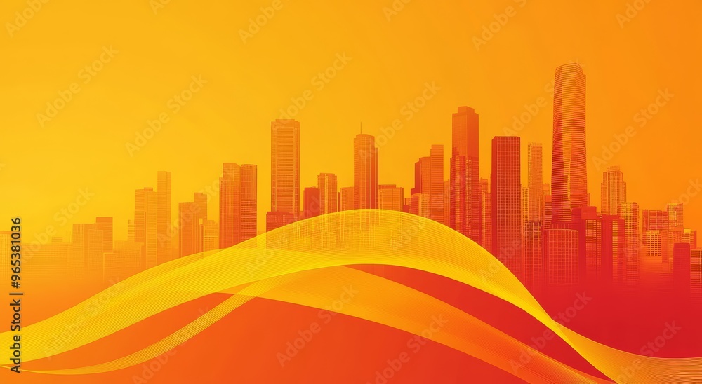 Vibrant Orange Gradient Background with Urban Skyline Silhouette for Cityscape or Sunset Theme Generative AI Vibrant Orange Gradient Background with Urban Skyline Silhouette for Cityscape or Sunset Theme Generative AI