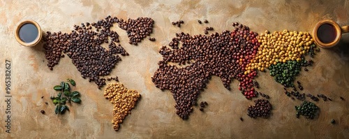 Wallpaper Mural Global coffee origin exploration, diverse coffee varieties from around the world, detailed map highlighting coffee-growing regions, vibrant coffee beans and cultures, engaging visuals of different Torontodigital.ca