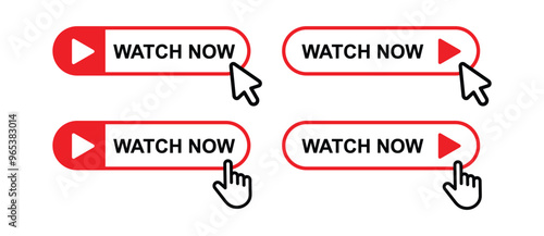 Watch now button click set icon, vector illustration