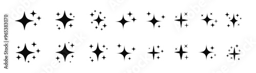 Sparkle star icons set. Black Star collection. Vector