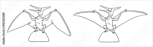 Family of Pterosaurs - Pteranodon. Dinosaur vector drawing to color in.
