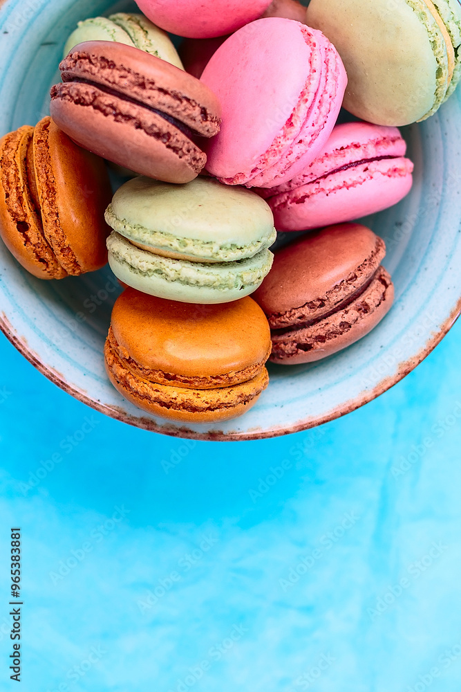 Cake macaron or macaroon bowl top view Cake macaron or macaroon bowl top view