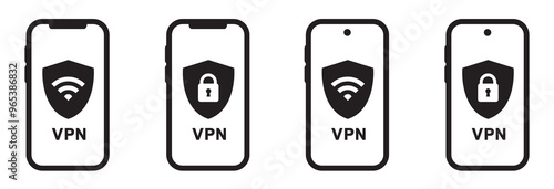 VPN on phone set icon, vector illustration