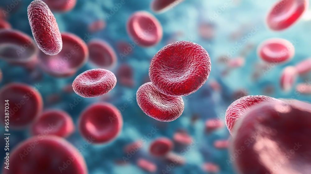 A 3D illustration depicting red blood cells within the bloodstream, representing components of the circulatory system vital for oxygen transportation throughout the body. A 3D illustration depicting red blood cells within the bloodstream, representing components of the circulatory system vital for oxygen transportation throughout the body.
