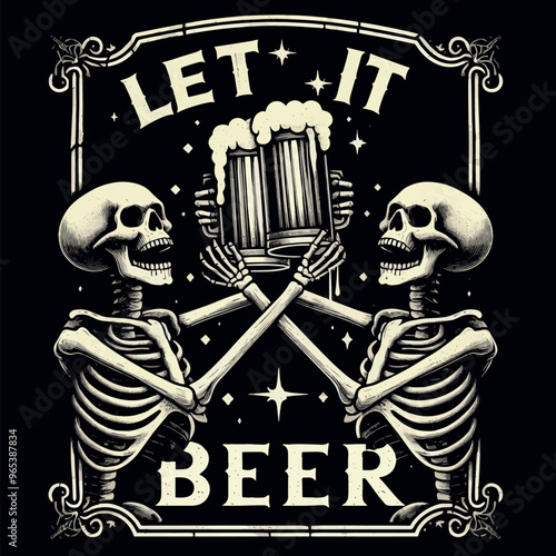 Vector Streetwear T-shirt design a Skeleton with a Beer. Beerfest