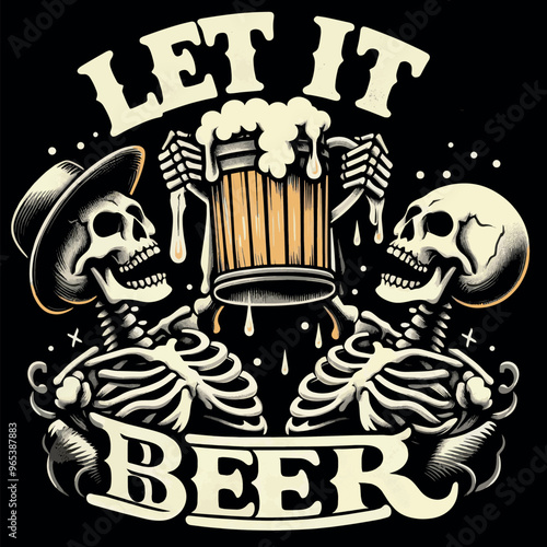 Vector Streetwear T-shirt design a Skeleton with a Beer. Beerfest