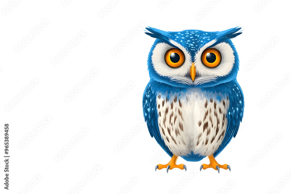 A vibrant blue cartoon owl with striking orange eyes, showcasing a playful and whimsical character for creative projects. A vibrant blue cartoon owl with striking orange eyes, showcasing a playful and whimsical character for creative projects.