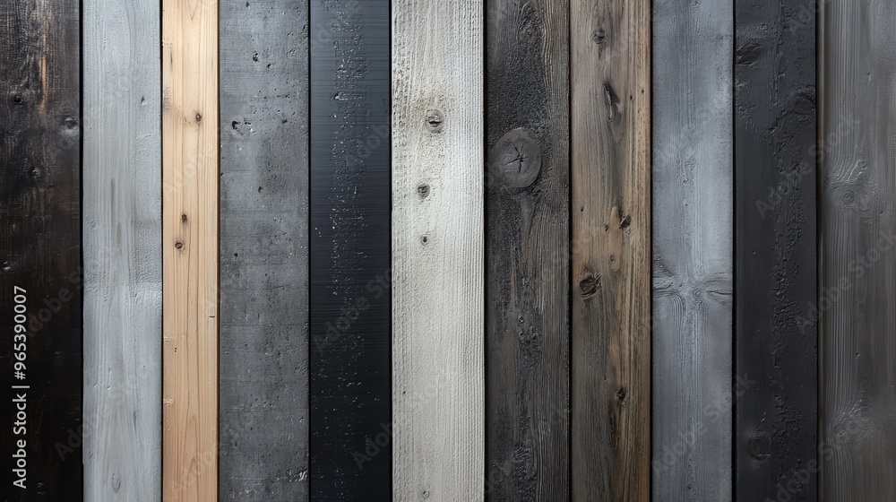 Rustic wood swatches displayed in a gradient, each panel showcasing varying tones of grey-washed wood. Monochromatic palette emphasizes texture and grain details Rustic wood swatches displayed in a gradient, each panel showcasing varying tones of grey-washed wood. Monochromatic palette emphasizes texture and grain details