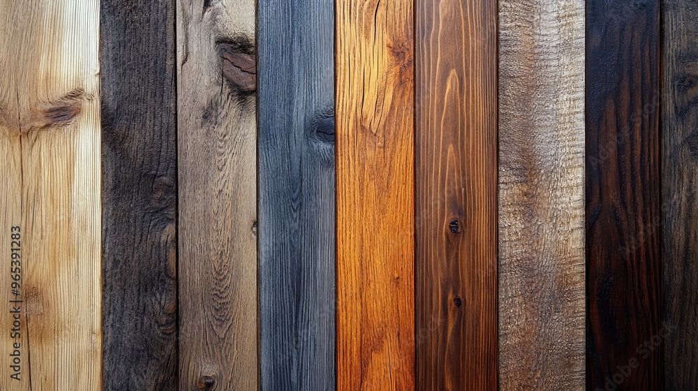 Fototapeta premium Rustic wood swatches with an antique finish, including chestnut, oak, and pine, with visible grain and rough surfaces