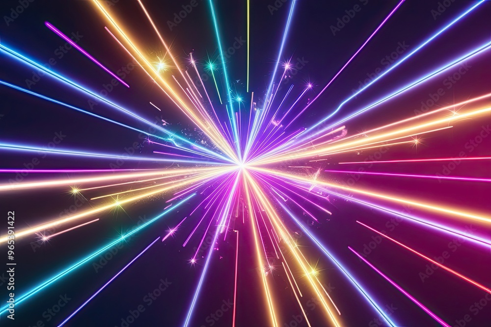 Fototapeta premium Luminous Neon Shape Shift - Sparkling and Colorful Abstract Design with Radiating Elements and Fluorescent Flow