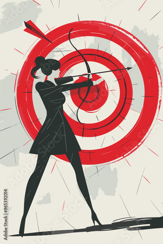 Determined Businesswoman Aiming at Target, Achieving Goals and Developing Skills for Success in Competition