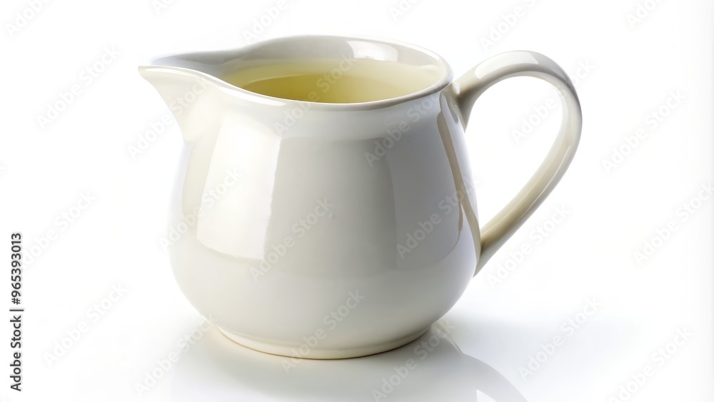 A porcelain pitcher features a comfortable handle and a sleek spout, adding a touch of elegance to any room against a crisp white background. A porcelain pitcher features a comfortable handle and a sleek spout, adding a touch of elegance to any room against a crisp white background.