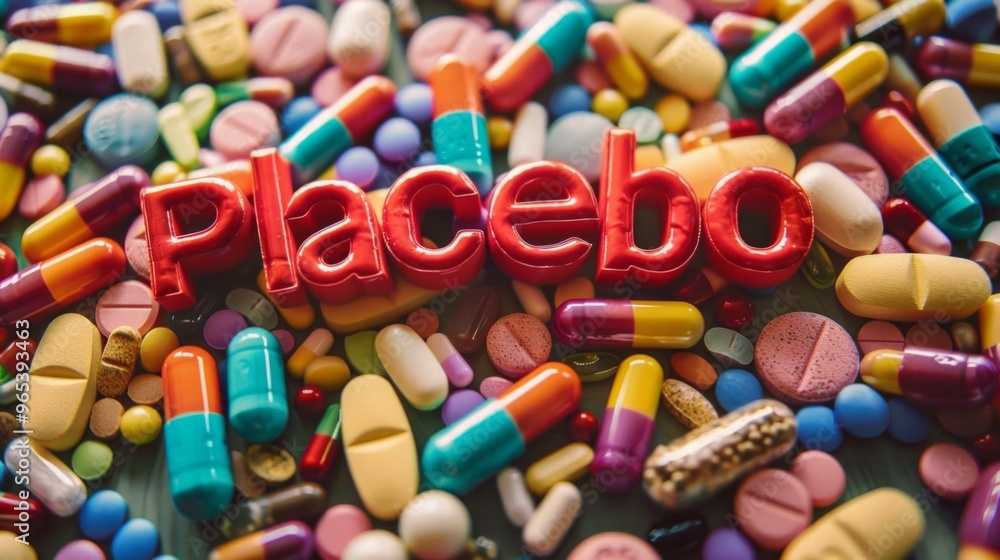 Placebo concept made from colorful pills, representing medical research, psychology, and pharmaceutical industry trends. Placebo concept made from colorful pills, representing medical research, psychology, and pharmaceutical industry trends.
