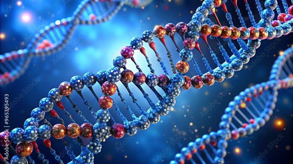 A sequence of three DNA nucleotides, known as codons, encode a specific amino acid in proteins, arranged in a double helix structure.