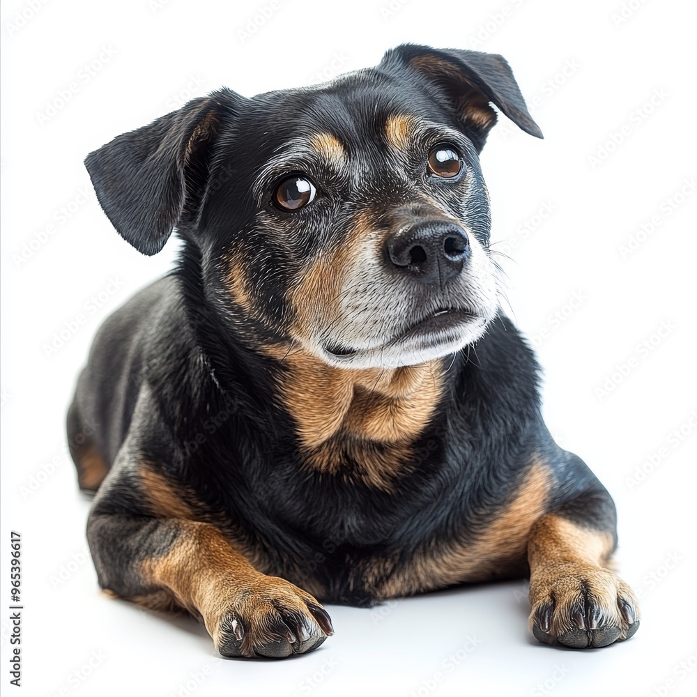 Old Dog Sitting on White Background, Pet Photography Generative AI Old Dog Sitting on White Background, Pet Photography Generative AI