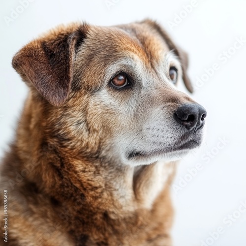 Old Dog Sitting on White Background, Pet Photography Generative AI