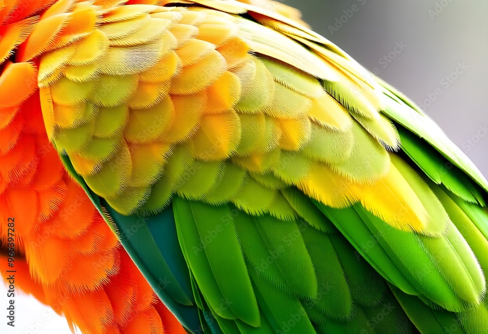 Fototapeta premium Close-up of parrot with vibrant orange and green feathers,