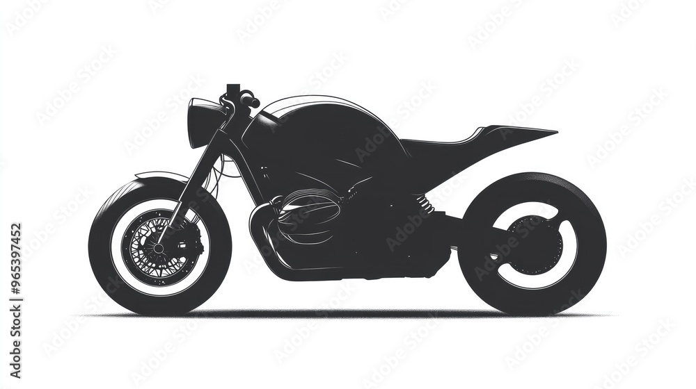 Obraz premium A minimalist motorcycle silhouette on a clean white background, highlighting the sleek design of the bike.